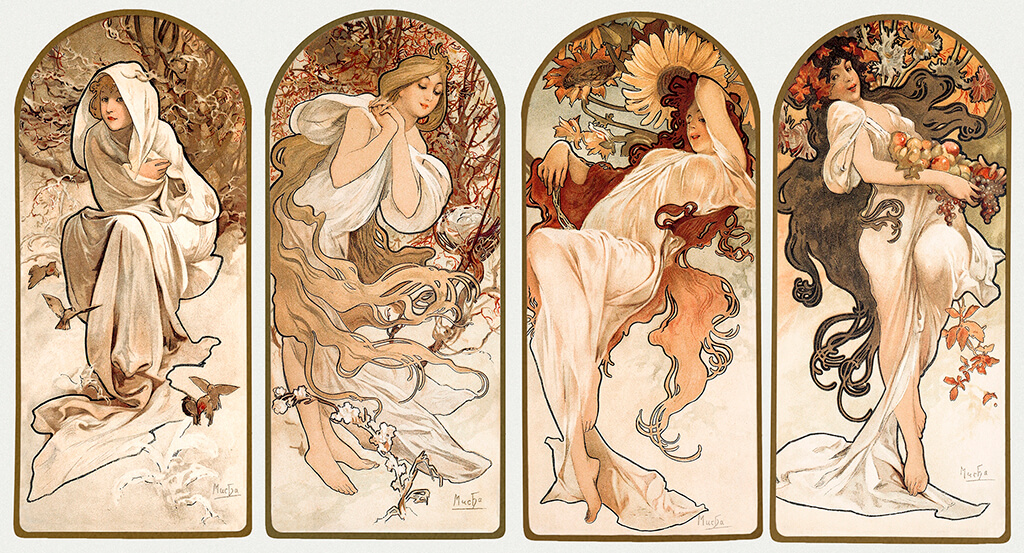 Alphonse Maria Mucha's The Seasons (1897). Famous Art Nouveau artwork, original from The Art Institute of Chicago.