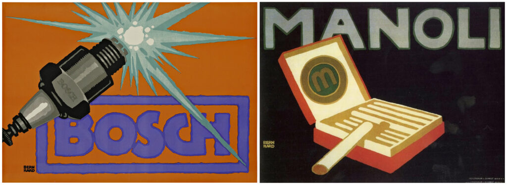Poster for Bosch spark plugs (1914), Poster for Manoli cigarettes (1910) by Lucian Bernhard.