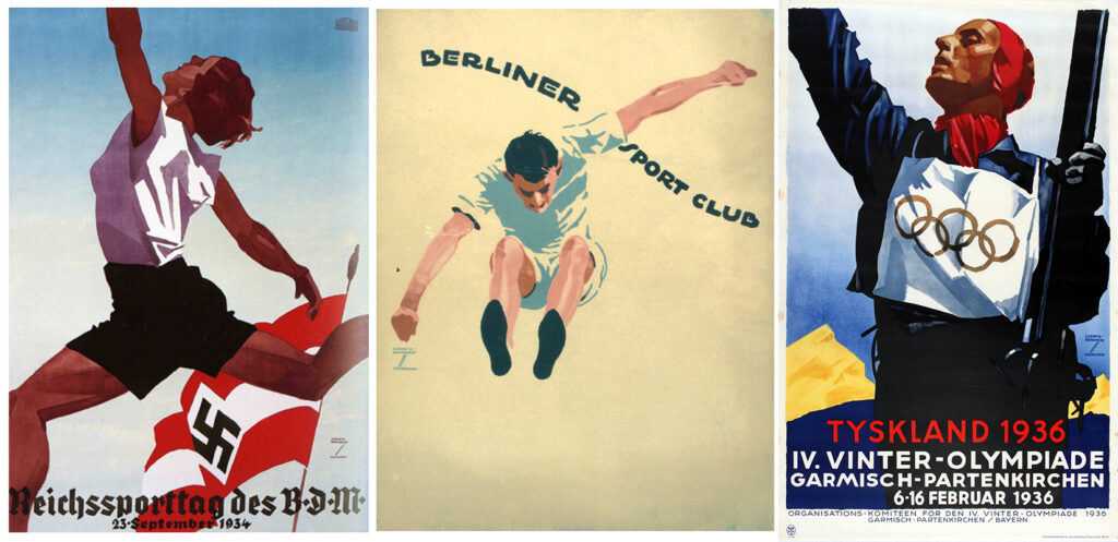 The Reich Sports Day of the Association of German Girls (1934) Berliner Sports Club (1914) IV. Winter Olympics Poster (1936) by Ludwig Hohlwein.