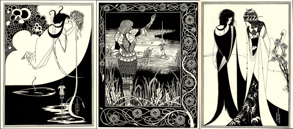 The Climax, 1893. Excalibur in the Lake, 1893. Salome with Her Mother Herodias, 1894(Left To Right),Aubrey Beardsley