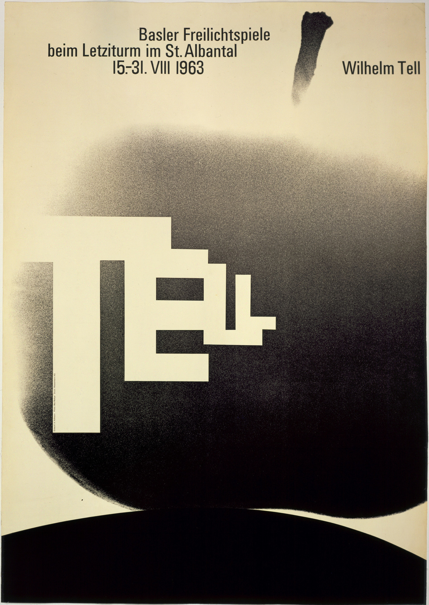 Hofmann’s minimalist approach brilliantly merges the visual and the verbal, reducing the legend of William Tell to its most essential, high-contrast graphic components. Armin Hofmann, Wilhelm Tell poster (1963). <a href="https://www.moma.org/collection/works/7764" target="_blank">Source</a>