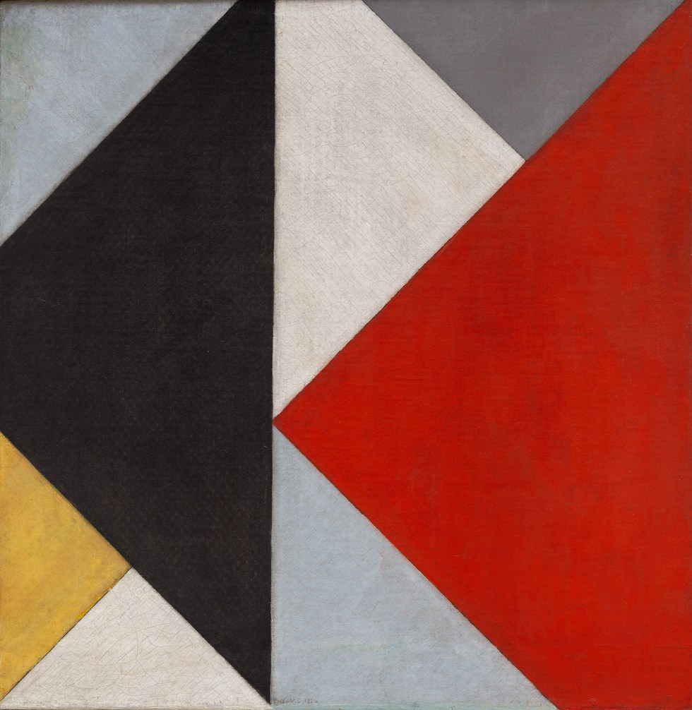 Theo van Doesburg's 'Counter-Composition XIII' (1926) introduced the controversial diagonal line, breaking the strict vertical/horizontal grid and fracturing the movement.