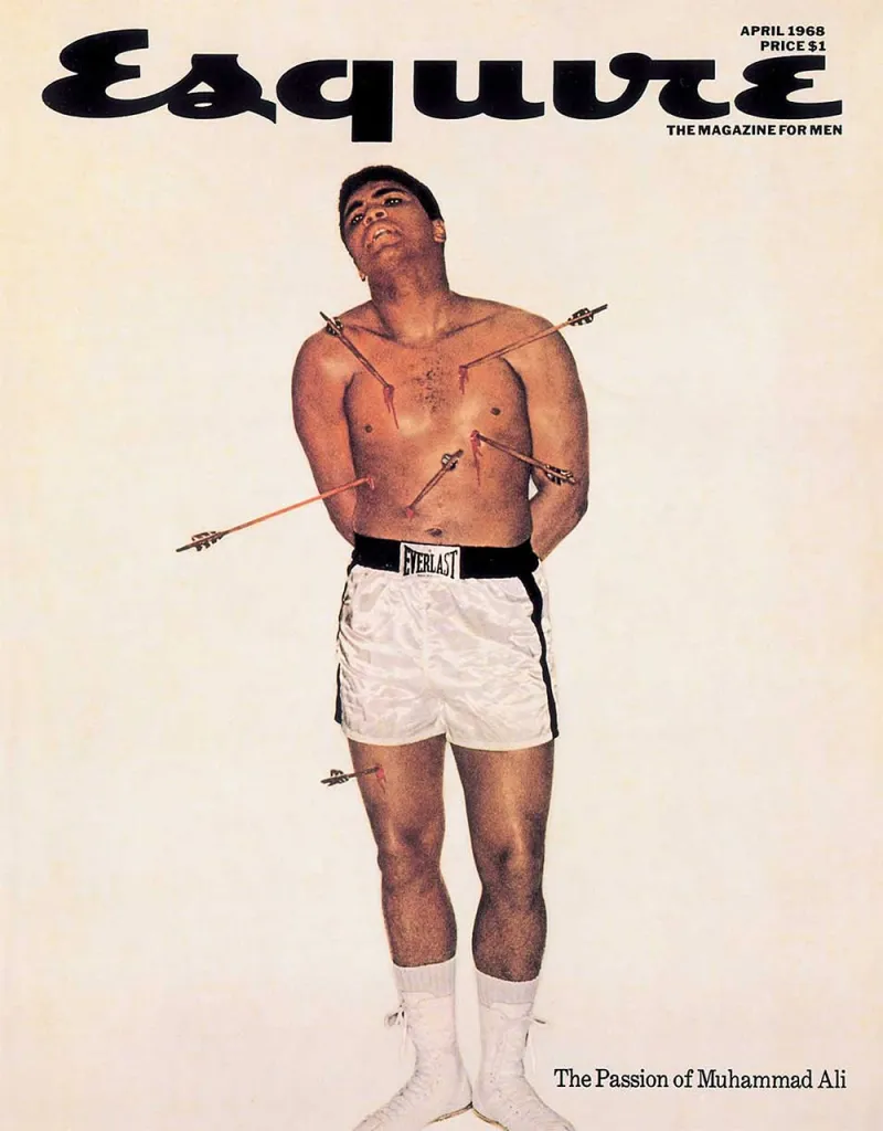 George Lois stripped away polite illustration to create provocative cultural commentary, famously persuading boxer Muhammad Ali to pose as the martyred Saint Sebastian for this iconic 1968 Esquire cover.