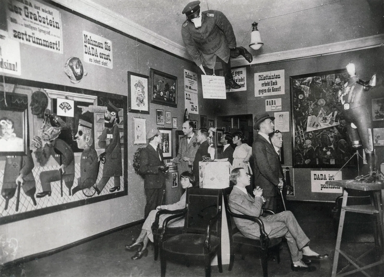 First International Dada Fair (1920). For these pacifist artists, visual chaos was a deliberate, philosophical design choice used to mock the "logic" of the establishment.