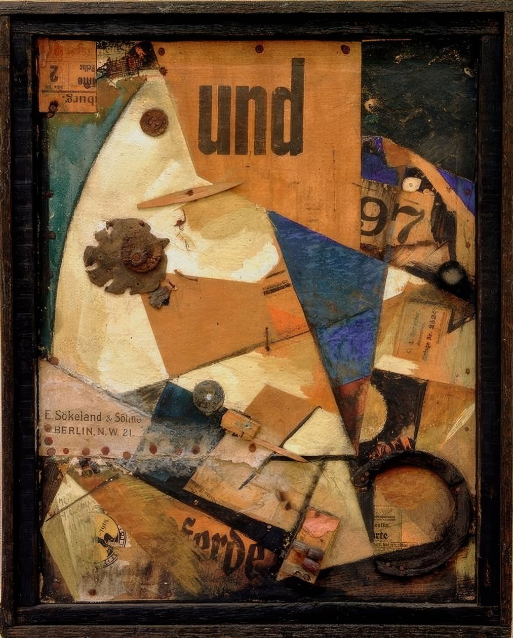 Typography on the artistic battlefield. Designers rejected harmony and legibility, using mixed type weights and diagonal lines to create piercing, dynamic visual noise. Kurt Schwitters, Das Undbild (1919).