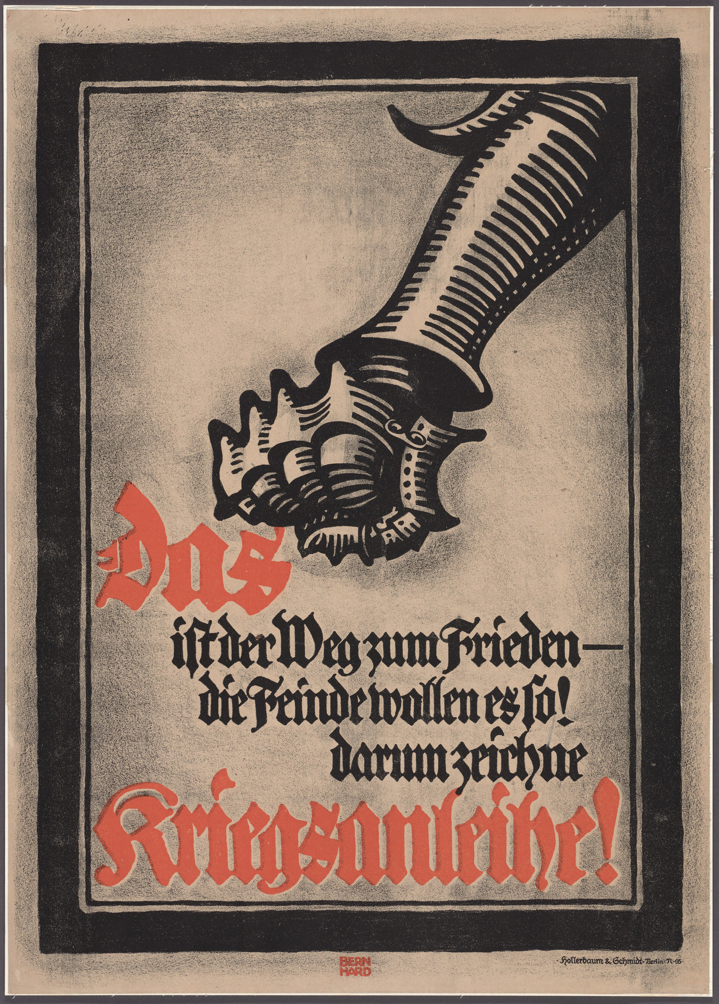 Lucian Bernhard’s Plakatstil design relied on sharp, militaristic Gothic lettering and the abstract symbol of an armored fist, creating a structurally powerful but emotionally cold message.