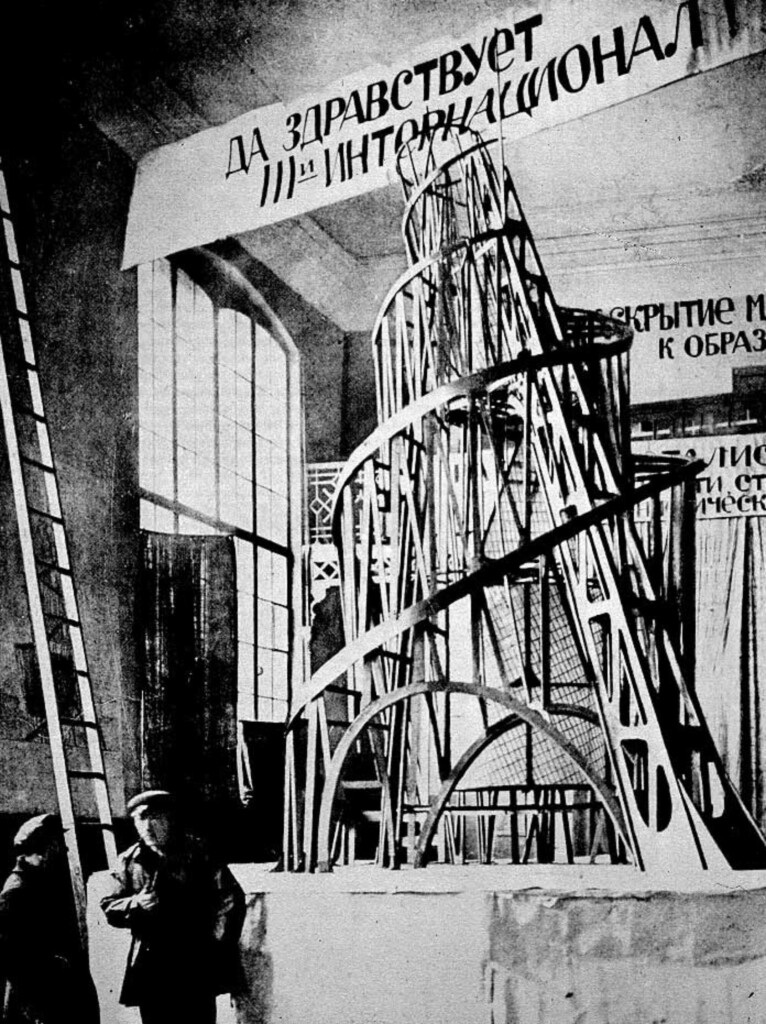 The avant-garde declared themselves constructors building a utilitarian society. Vladamir Tatlin's Tower maket (1919).